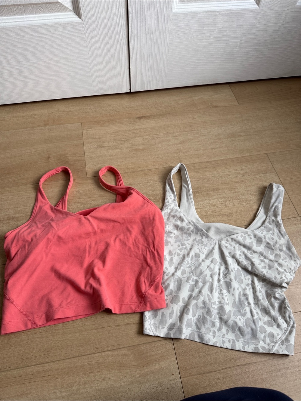 Set of Two Women's Crop Tank Tops - Coral Pink & White Leopard Lululemon align 6
